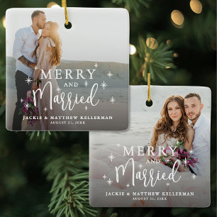Glad och Nygift Elegant Julfoto Julgransprydnad Keramik