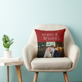 Glad och nygift Nygifta parets foto Första julen Kudde