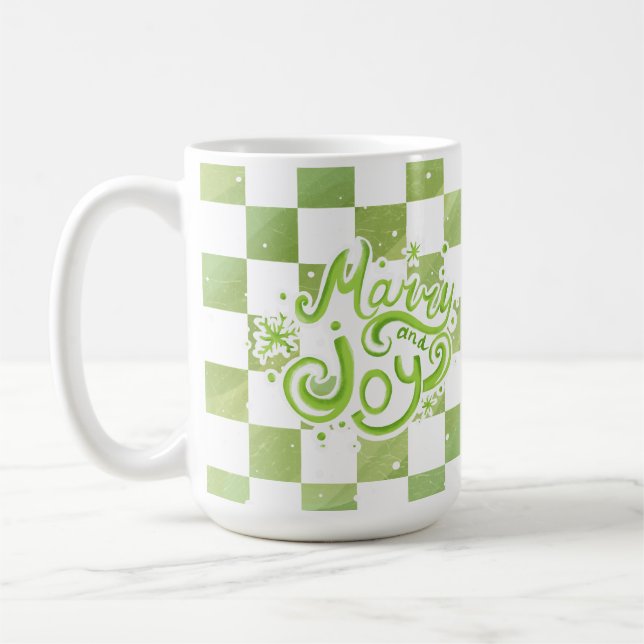 Glad och rolig grön rutig julmugg kaffemugg (Vänster)