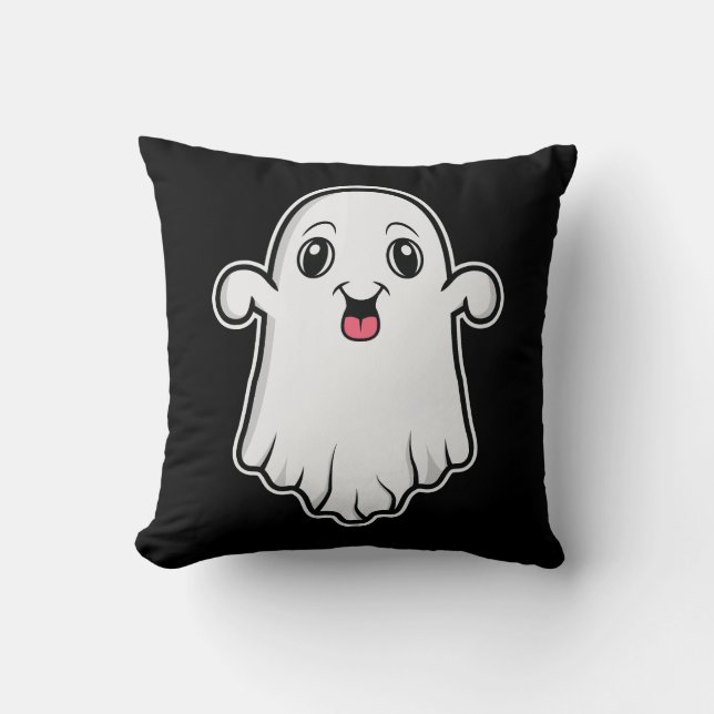 Glad Och Söt Tecknad Spökhalloween Svart Vitt Kudde (Framsida)