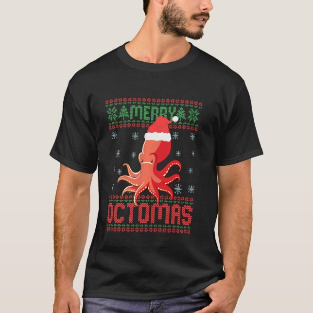 Glad Octomas Rolig Bläckfisk Fula Jultröja T Shirt (Framsida)