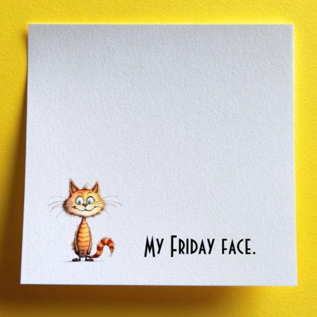 Glad Orange Tecknad Katt Min Fredags Ansikte Post-it Block (Skapare uppladdad)