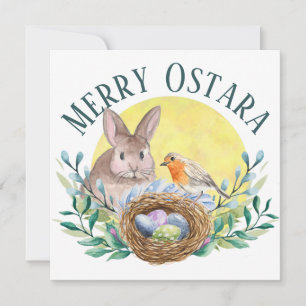 Glad Ostara Vårharen & Fågelbo Julkort