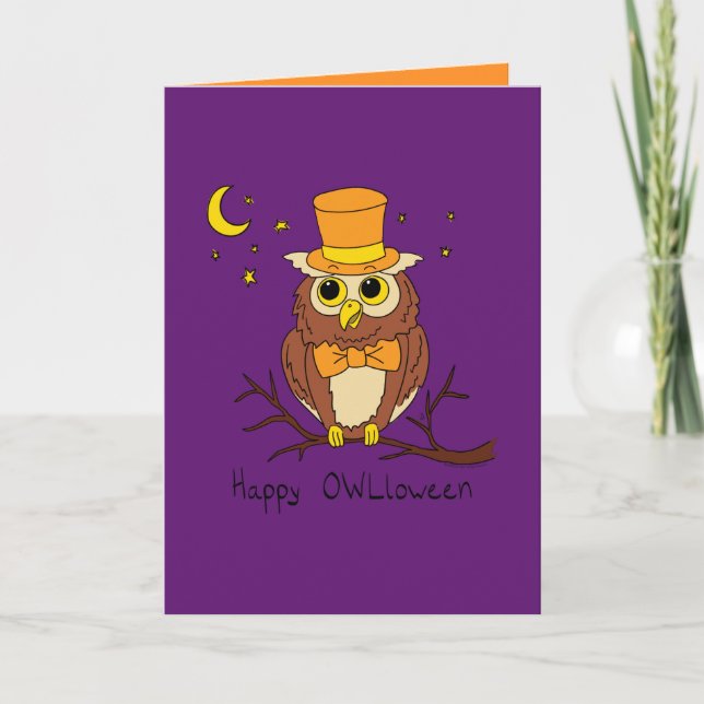Glad Owloween - Rolig Uggle Halloween Greeting Car Kort (Framsida)