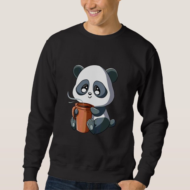 Glad Panda Kaffe   och Baristor Lång Ärmad Tröja (Framsida)