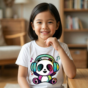 Glad panda med hörlurar som lyssnar på musik. t shirt