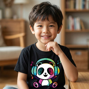 Glad panda med hörlurar som lyssnar på musik. t shirt