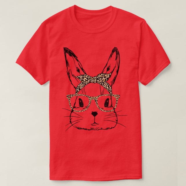Glad påsk 2022 Dy Cute Bunny Ansikte & Leopard Pri T Shirt (Design framsida)