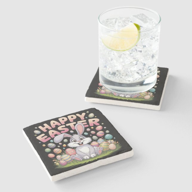 Glad påsk 2025  Ägg Kanin Söt kanin Stenunderlägg (Sidan)