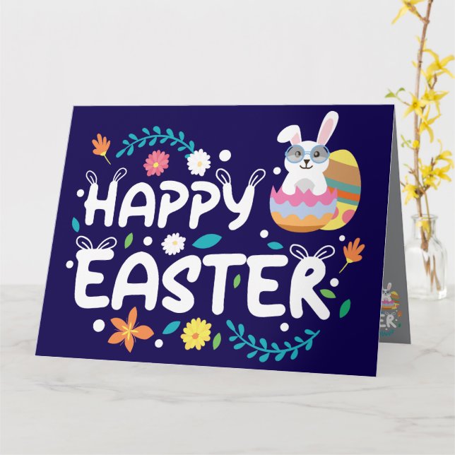 Glad påsk, ägg, Bunny & Flowers Kort (Gul blomma)