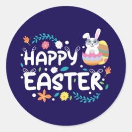 Glad påsk, ägg, Bunny & Flowers Runt Klistermärke