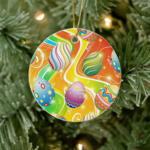 Glad Påsk Ägg Festiv Mönster Julgransprydnad Keramik