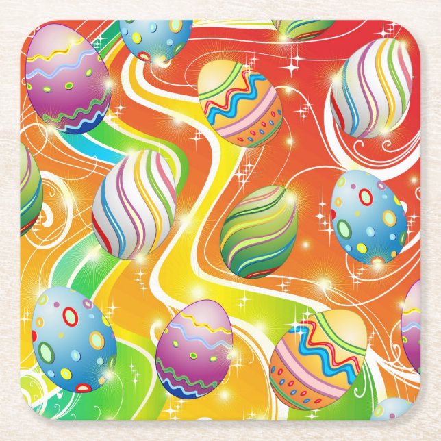 Glad Påsk Ägg Festiv Mönster Underlägg Papper Kvadrat (Framsidan)