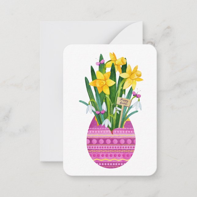 Glad Påsk Ägg & Gula Narciss Blommor Anteckningskort (Framsida)