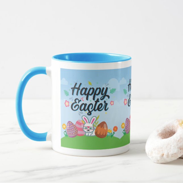 Glad Påsk Ägg Kanin & Blommor Mugg (Med munk)