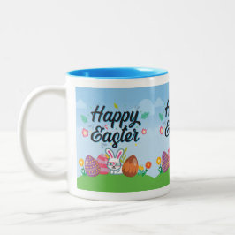 Glad Påsk Ägg Kanin & Blommor Två-Tonad Mugg