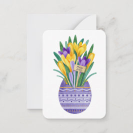Glad Påsk Ägg & Lila Gula Krokus Blommor Anteckningskort
