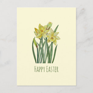 Glad Påsk Akvarell Narcisser Blomstermålning Vykort