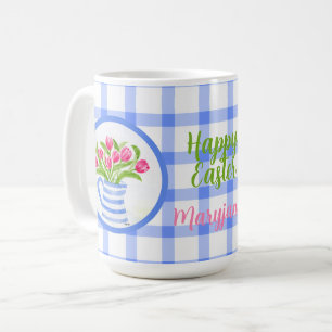 Glad Påsk Akvarell Tulpaner Blå Rand Kaffemugg
