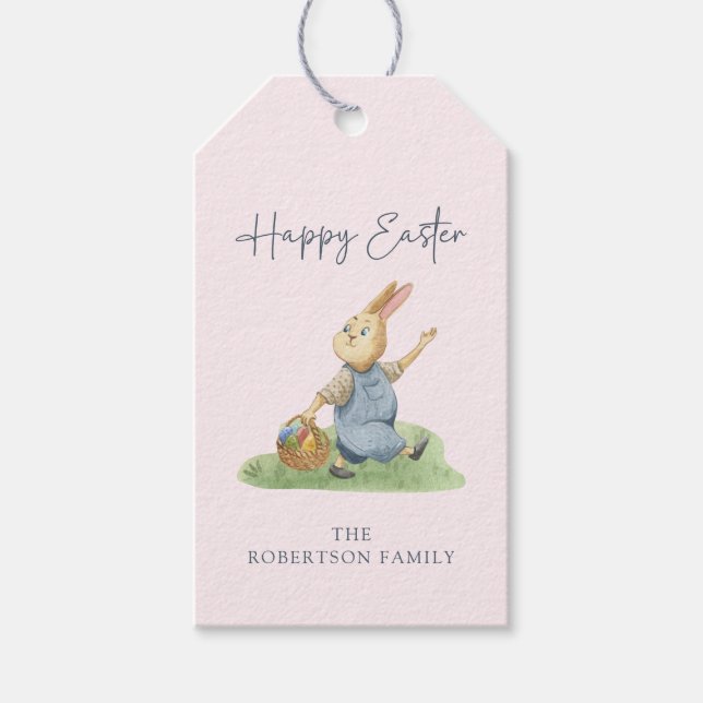 Glad påsk, akvarellkanin presentetikett (Framsidan)