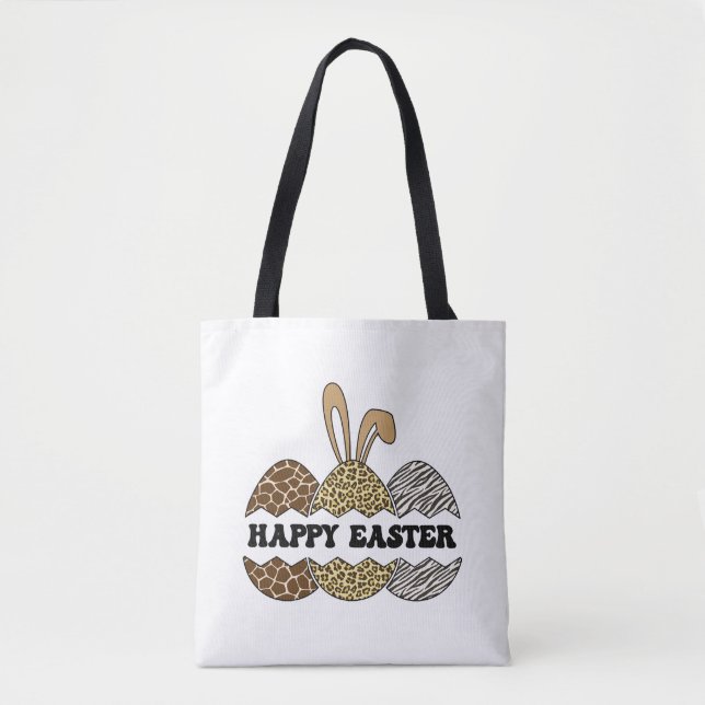 Glad påsk Animal Print Påskägg Bunny Tygkasse (Framsida)