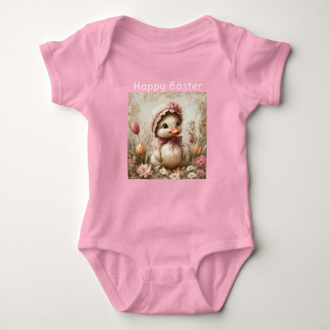 Glad påsk Ankunge Rosa mössa Tulpaner Prästkragar T Shirt (Framsida)