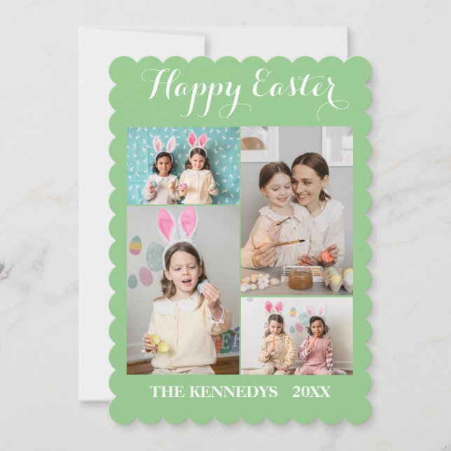 Glad påsk Anpassningsbar 4 Photo Collage Family på Julkort (Framsida)