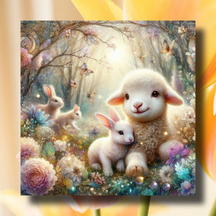 Glad påsk Art nouveau Bunnies Lamb Woodland Julkort