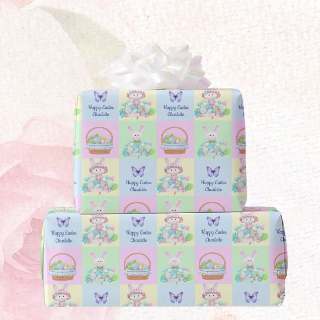 Glad påsk Baby Namn Soft Pastels Bunny Presentpapper (Skapare uppladdad)