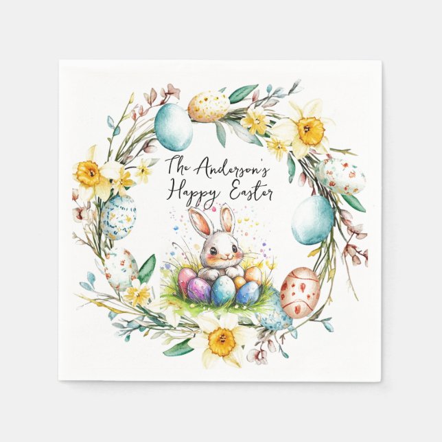 Glad påsk banny och blommigt Påsk Pappersservett (Framsidan)