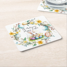 Glad påsk banny och blommigt Påsk Underlägg Papper Kvadrat