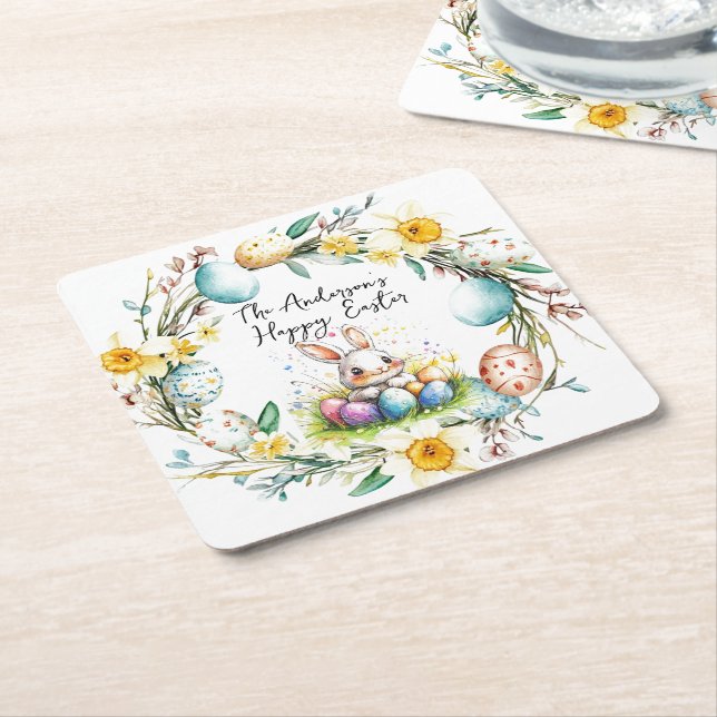 Glad påsk banny och blommigt Påsk Underlägg Papper Kvadrat (Vinklad)