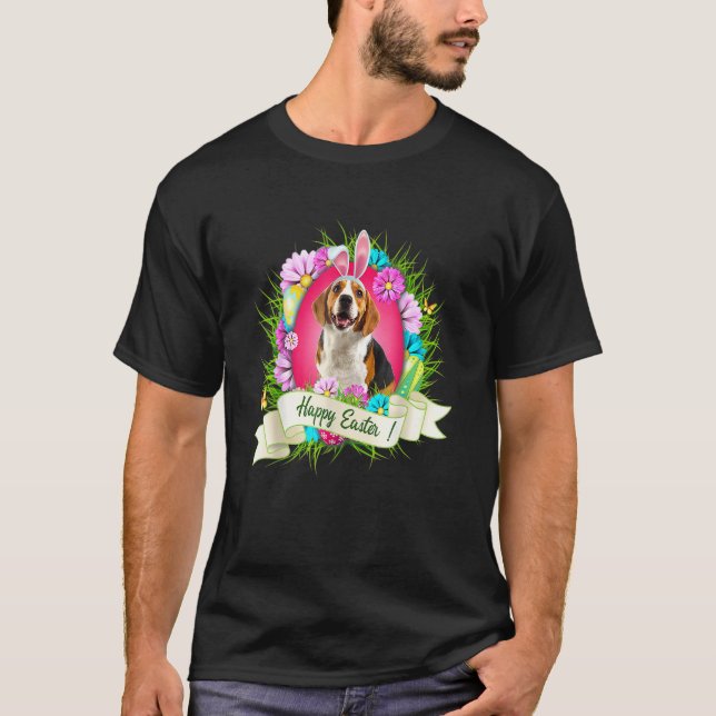 Glad påsk Beagle Wearing Bunny Ear Eggs Coola T Shirt (Framsida)