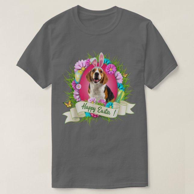 Glad påsk Beagle Wearing Bunny Ear Eggs Coola T Shirt (Design framsida)