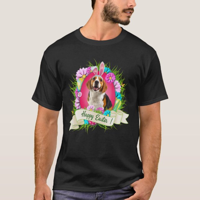 Glad påsk Beagle Wearing Bunny Ear Eggs Coola T Shirt (Framsida)
