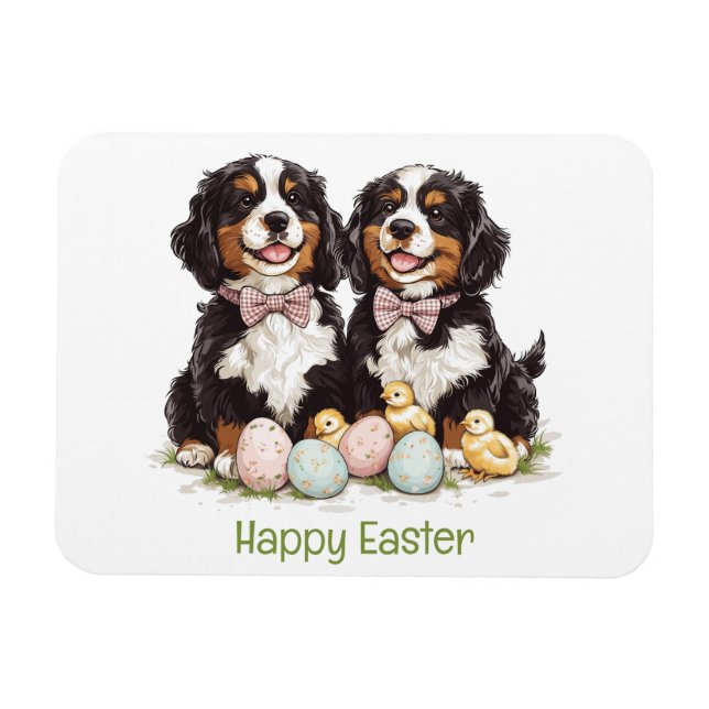 Glad påsk Bernese Mountain Hundar Påskägg Magnet (Horisontell)