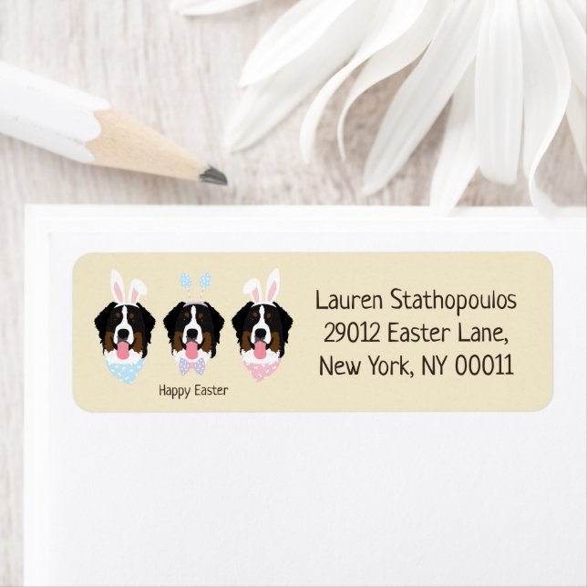 Glad påsk Bernese Mountain Hundar Returadress Etikett (Insitu)