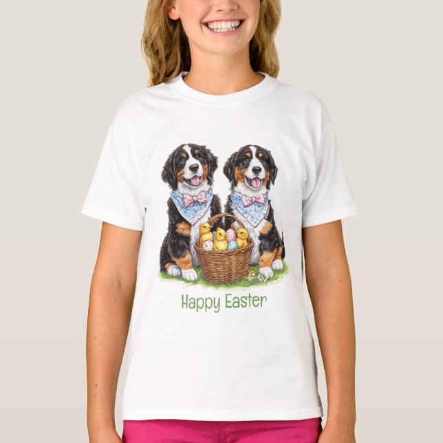 Glad påsk Bernese Mountain Hundar T Shirt (Framsida)