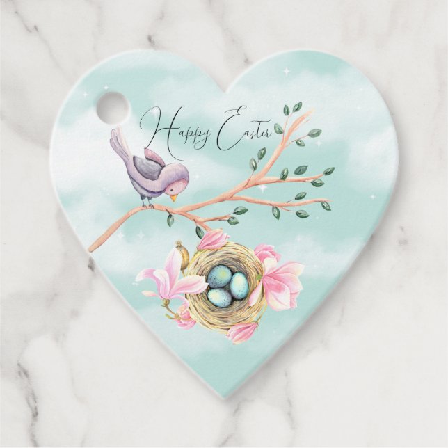 Glad påsk Bird vid Gren över äggens bo Gåvor Etiketter (Framsida)