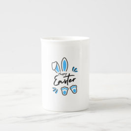 Glad påsk blå benporslin mugg