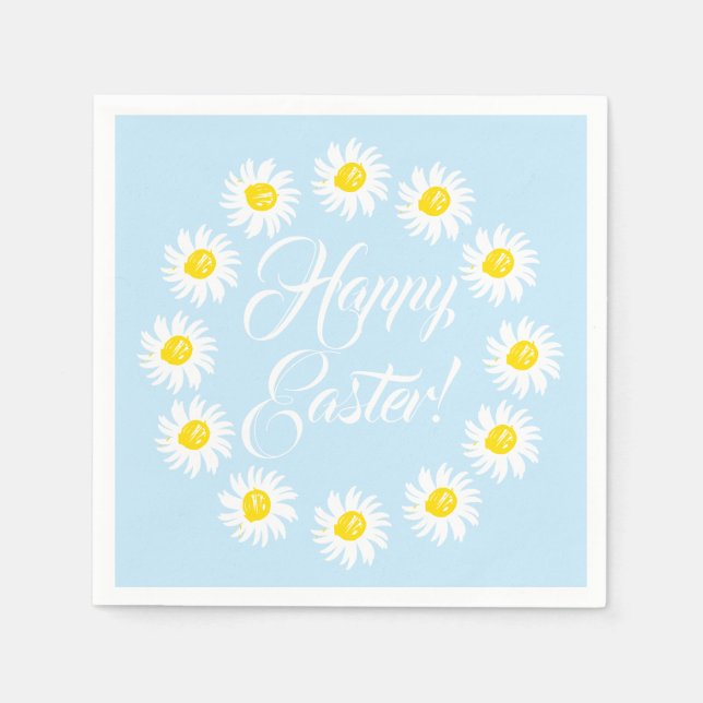Glad påsk blå skript, söt daisy, glad roligt pappersservett (Framsidan)