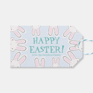 Glad påsk blek, blå, gullig, peekande bunnies presentetikett