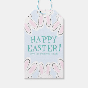 Glad påsk blek, blå, gullig, peekande bunnies presentetikett