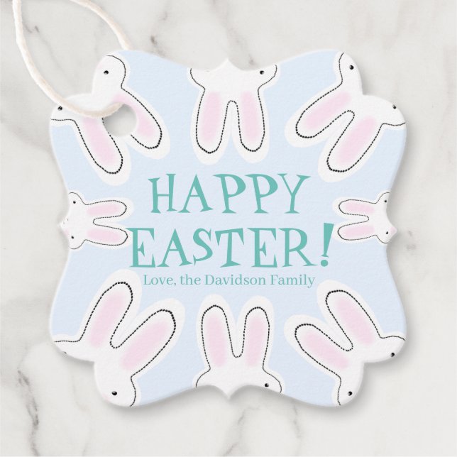 Glad påsk blek, blå, söt, peekande bunnies anpassn gåvor etiketter (Framsida)