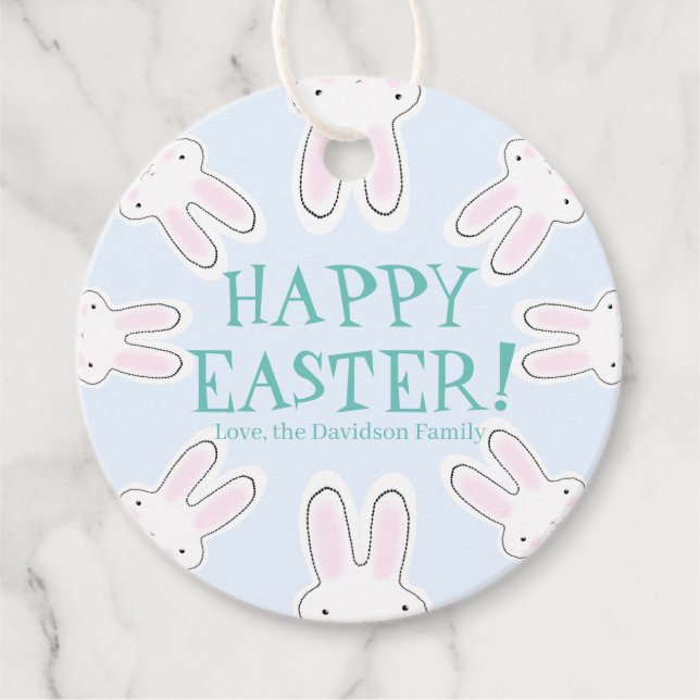Glad påsk blek blå söt peekbunnies lustigt gåvor etiketter (Framsida)