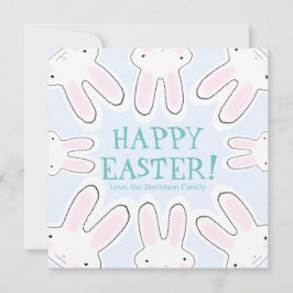 Glad påsk blek blå söt peekbunnies lustigt julkort