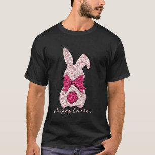 Glad påsk Blommig kanin Coquette Bow Rosa Chinoi T Shirt
