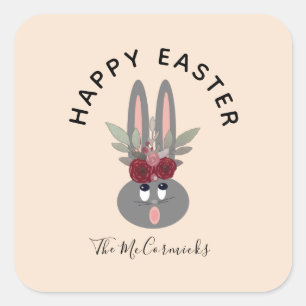 Glad påsk Blommigt Bunny Personlig Fyrkantigt Klistermärke