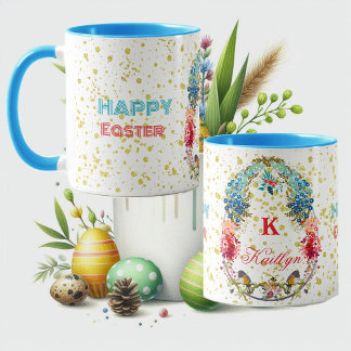 Glad påsk Blommigt Decorative Monogram Typography Mugg