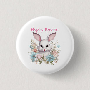 Glad påsk Blommigt Påskhare Rabbit Knapp